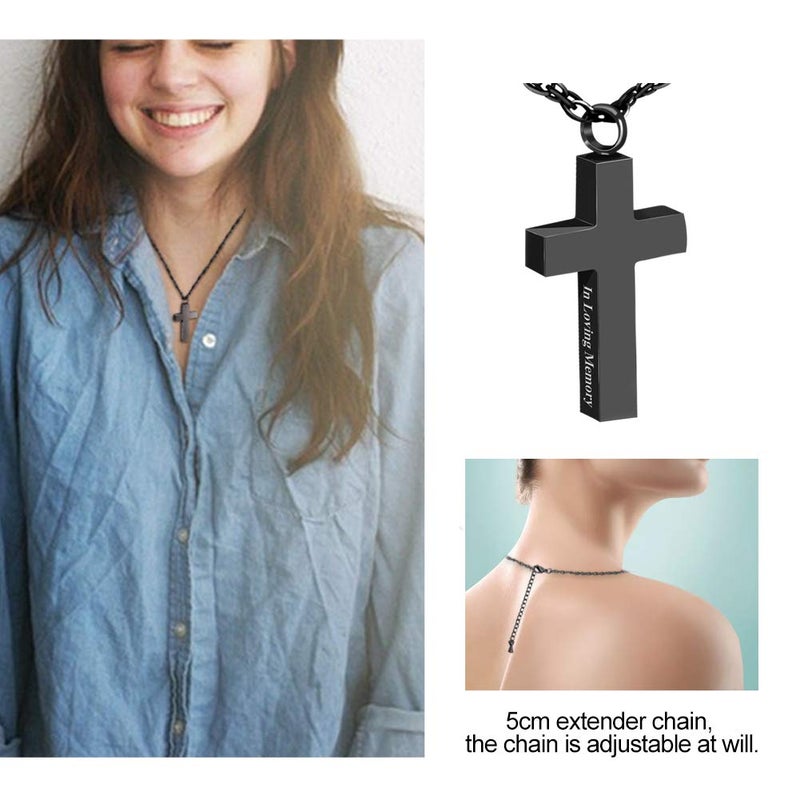 Dletay Cremation Cross Necklace for Ashes Stainless Steel Cross Urn Pendant Ashes Holder Memorial Jewelry-In Loving Memory(Black) - Image 5
